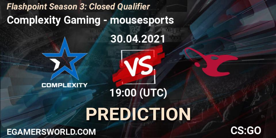 Prognoza Complexity Gaming - mousesports. 30.04.2021 at 20:30, Counter-Strike (CS2), Flashpoint Season 3: Closed Qualifier