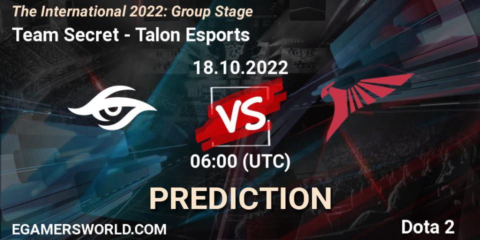 Prognoza Team Secret - Talon Esports. 18.10.22, Dota 2, The International 2022: Group Stage