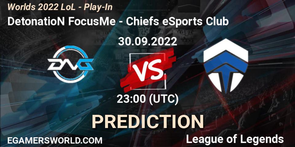 Prognoza DetonatioN FocusMe - Chiefs eSports Club. 30.09.2022 at 23:30, LoL, Worlds 2022 LoL - Play-In