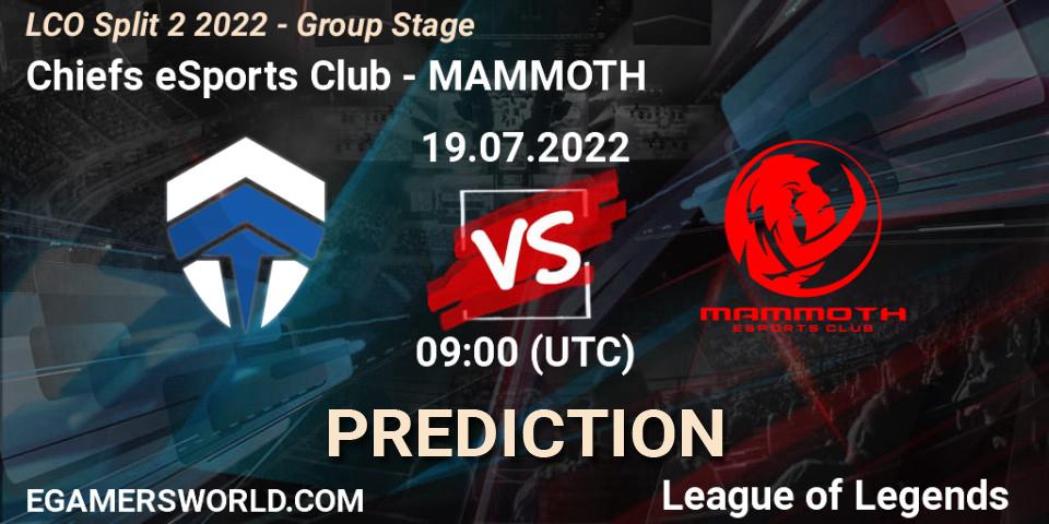Prognoza Chiefs eSports Club - MAMMOTH. 19.07.2022 at 09:00, LoL, LCO Split 2 2022 - Group Stage