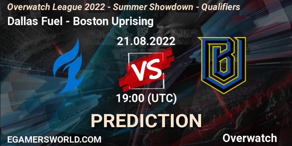 Prognoza Dallas Fuel - Boston Uprising. 21.08.22, Overwatch, Overwatch League 2022 - Summer Showdown - Qualifiers