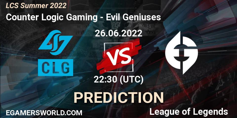 Prognoza Counter Logic Gaming - Evil Geniuses. 26.06.22, LoL, LCS Summer 2022