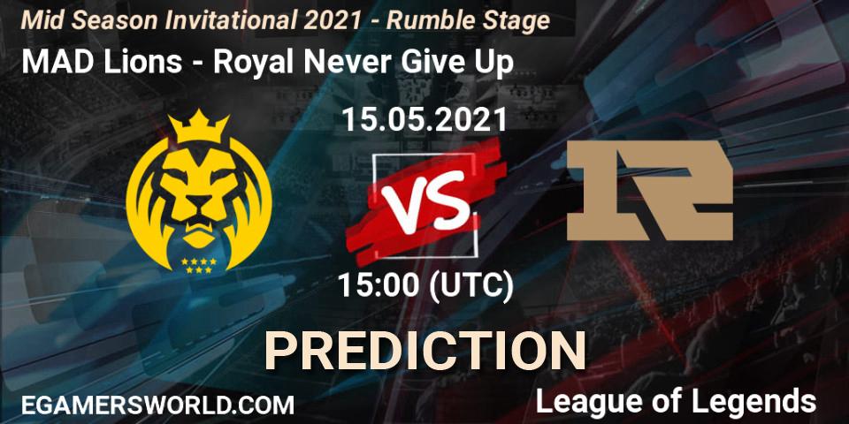 Prognoza MAD Lions - Royal Never Give Up. 15.05.2021 at 15:00, LoL, Mid Season Invitational 2021 - Rumble Stage