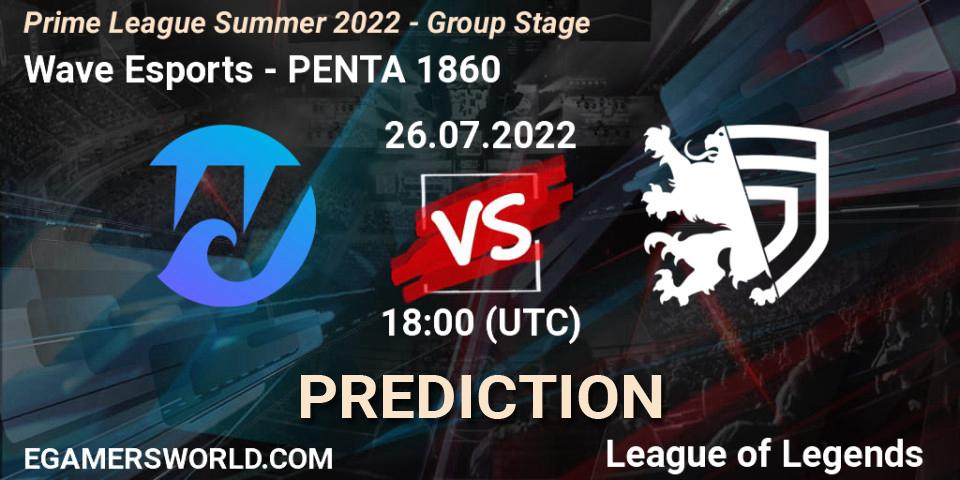 Prognoza Wave Esports - PENTA 1860. 26.07.2022 at 18:00, LoL, Prime League Summer 2022 - Group Stage