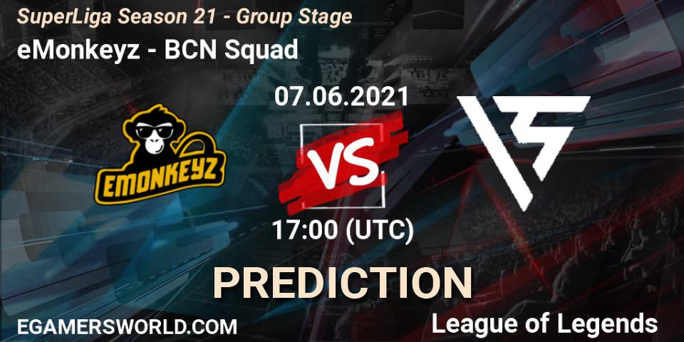 Prognoza eMonkeyz - BCN Squad. 07.06.2021 at 17:00, LoL, SuperLiga Season 21 - Group Stage 
