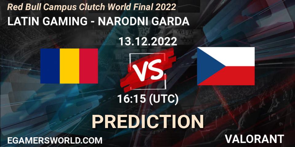 Prognoza LATIN GAMING - NARODNI GARDA. 13.12.2022 at 16:15, VALORANT, Red Bull Campus Clutch World Final 2022