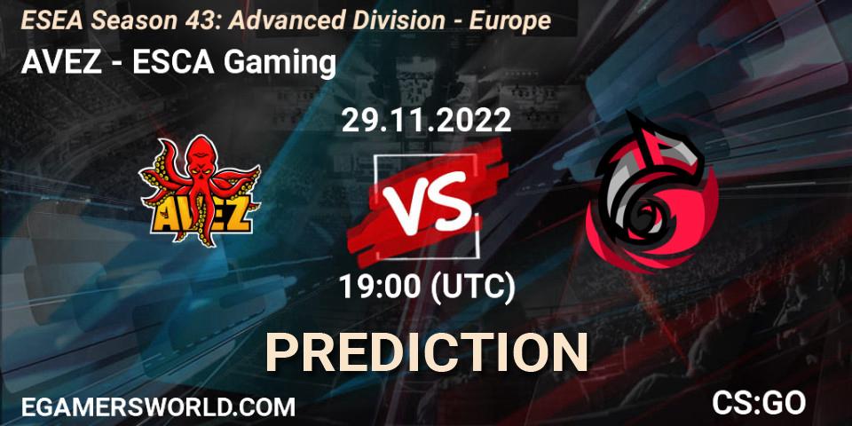 Prognoza AVEZ - ESCA Gaming. 29.11.22, CS2 (CS:GO), ESEA Season 43: Advanced Division - Europe