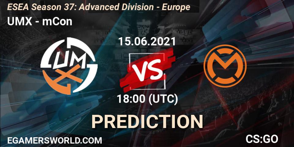 Prognoza UMX - mCon. 15.06.2021 at 18:00, Counter-Strike (CS2), ESEA Season 37: Advanced Division - Europe