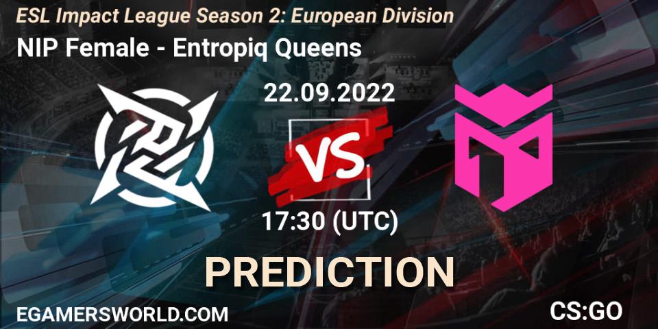 Prognoza NIP Female - Entropiq Queens. 22.09.2022 at 17:30, Counter-Strike (CS2), ESL Impact League Season 2: European Division