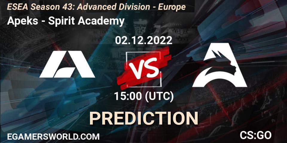 Prognoza Apeks - Spirit Academy. 02.12.22, CS2 (CS:GO), ESEA Season 43: Advanced Division - Europe
