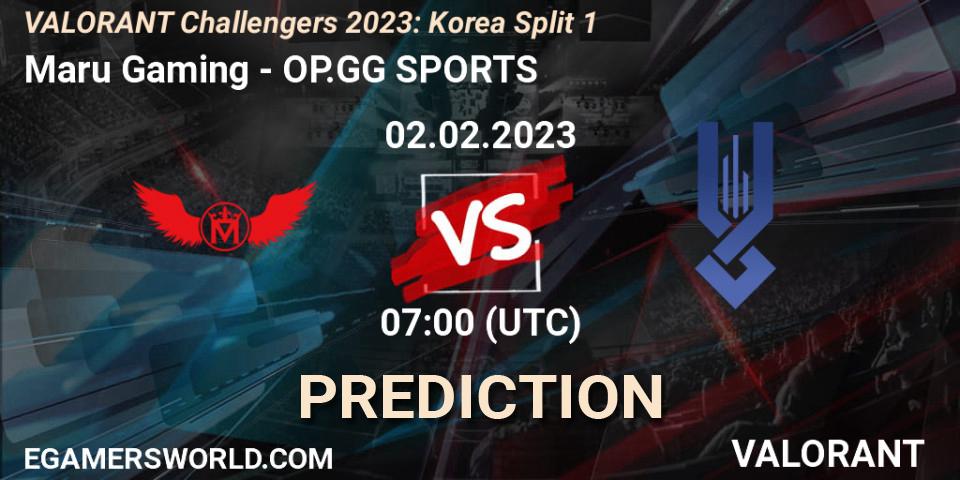 Prognoza Maru Gaming - OP.GG SPORTS. 02.02.23, VALORANT, VALORANT Challengers 2023: Korea Split 1