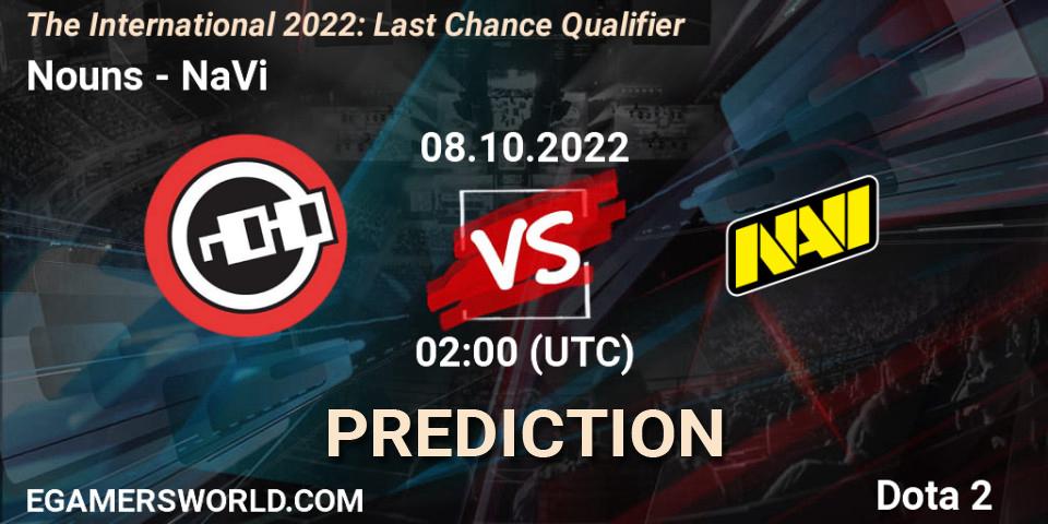 Prognoza Nouns - NaVi. 08.10.2022 at 02:08, Dota 2, The International 2022: Last Chance Qualifier