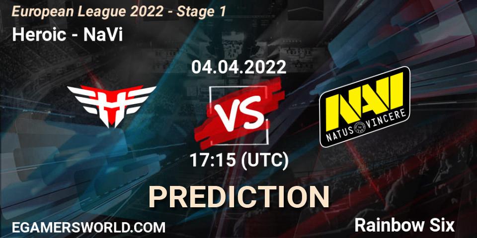 Prognoza Heroic - NaVi. 04.04.2022 at 17:15, Rainbow Six, European League 2022 - Stage 1