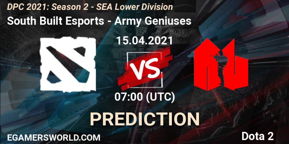 Prognoza South Built Esports - Army Geniuses. 15.04.2021 at 06:35, Dota 2, DPC 2021: Season 2 - SEA Lower Division