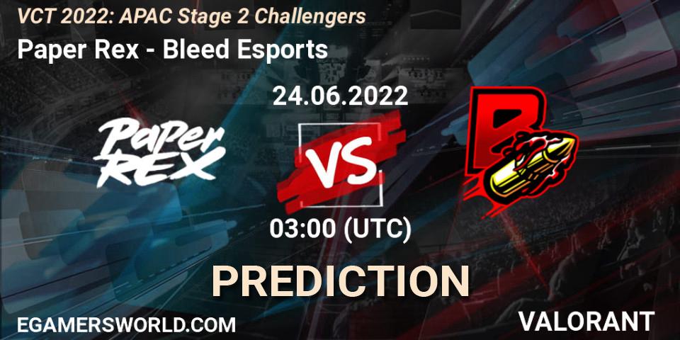 Prognoza Paper Rex - Bleed Esports. 24.06.2022 at 03:00, VALORANT, VCT 2022: APAC Stage 2 Challengers