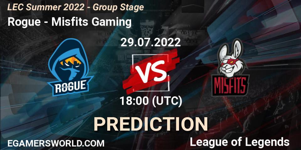 Prognoza Rogue - Misfits Gaming. 29.07.22, LoL, LEC Summer 2022 - Group Stage
