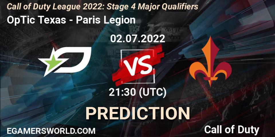 Prognoza OpTic Texas - Paris Legion. 02.07.2022 at 20:30, Call of Duty, Call of Duty League 2022: Stage 4