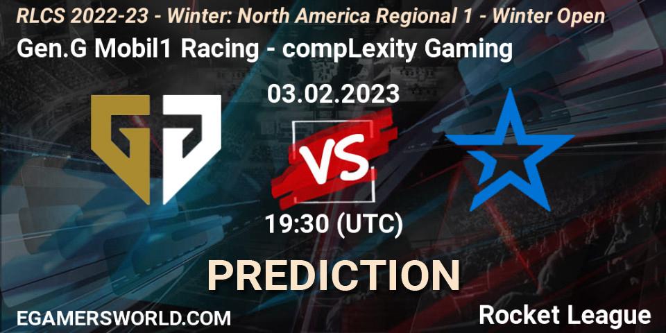 Prognoza Gen.G Mobil1 Racing - compLexity Gaming. 03.02.2023 at 19:30, Rocket League, RLCS 2022-23 - Winter: North America Regional 1 - Winter Open