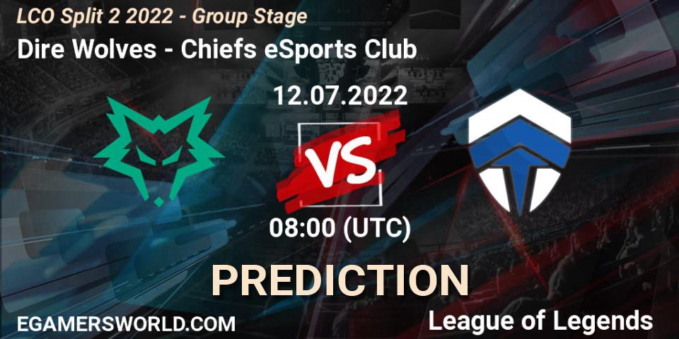 Prognoza Dire Wolves - Chiefs eSports Club. 12.07.2022 at 08:00, LoL, LCO Split 2 2022 - Group Stage
