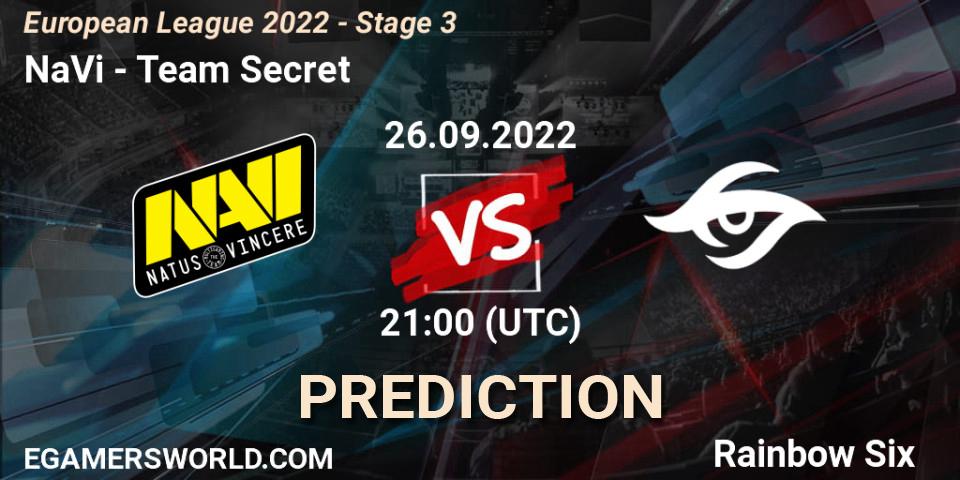 Prognoza NaVi - Team Secret. 26.09.22, Rainbow Six, European League 2022 - Stage 3