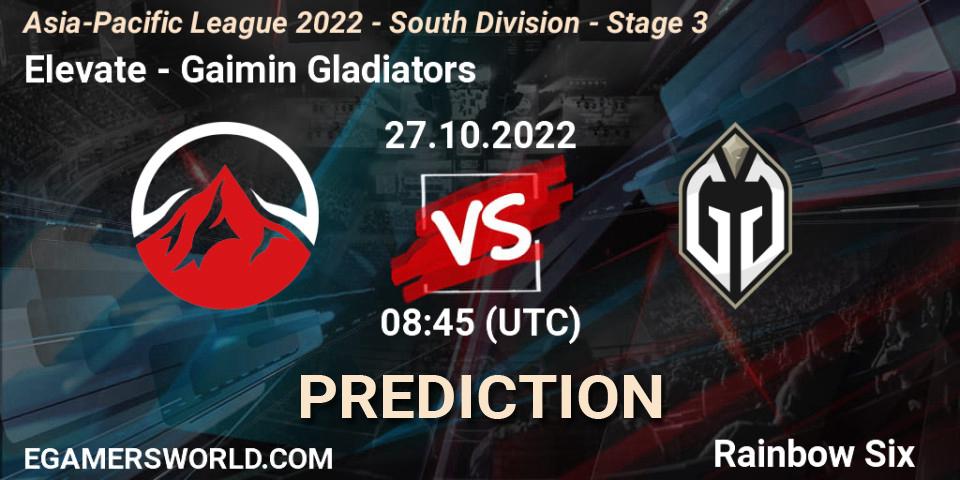 Prognoza Elevate - Gaimin Gladiators. 27.10.2022 at 08:45, Rainbow Six, Asia-Pacific League 2022 - South Division - Stage 3