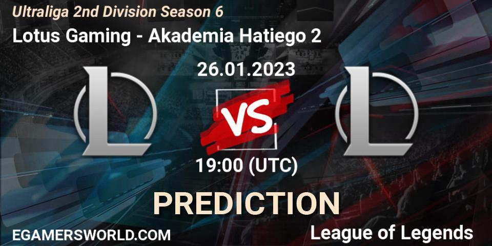 Prognoza Lotus Gaming - Akademia Hatiego 2. 26.01.2023 at 19:00, LoL, Ultraliga 2nd Division Season 6