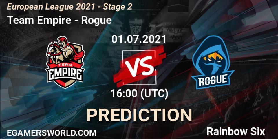 Prognoza Team Empire - Rogue. 01.07.2021 at 16:00, Rainbow Six, European League 2021 - Stage 2