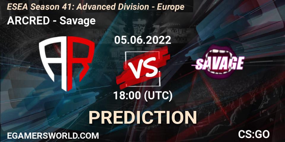 Prognoza ARCRED - Savage. 05.06.2022 at 18:00, Counter-Strike (CS2), ESEA Season 41: Advanced Division - Europe
