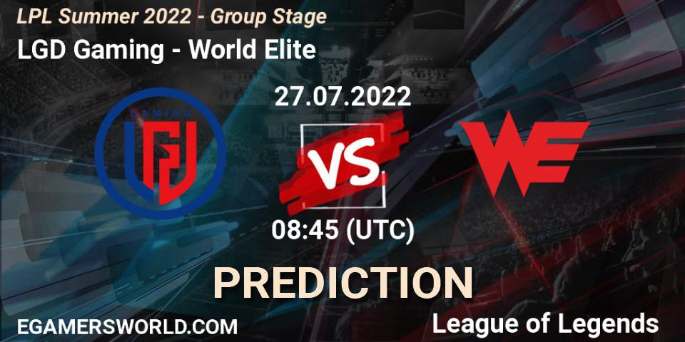 Prognoza LGD Gaming - World Elite. 27.07.2022 at 09:00, LoL, LPL Summer 2022 - Group Stage