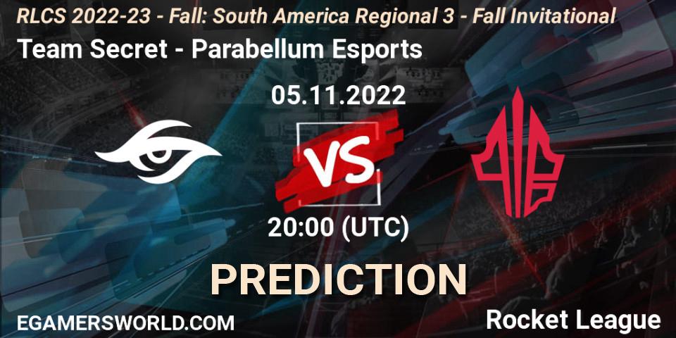 Prognoza Team Secret - Parabellum Esports. 05.11.2022 at 22:00, Rocket League, RLCS 2022-23 - Fall: South America Regional 3 - Fall Invitational