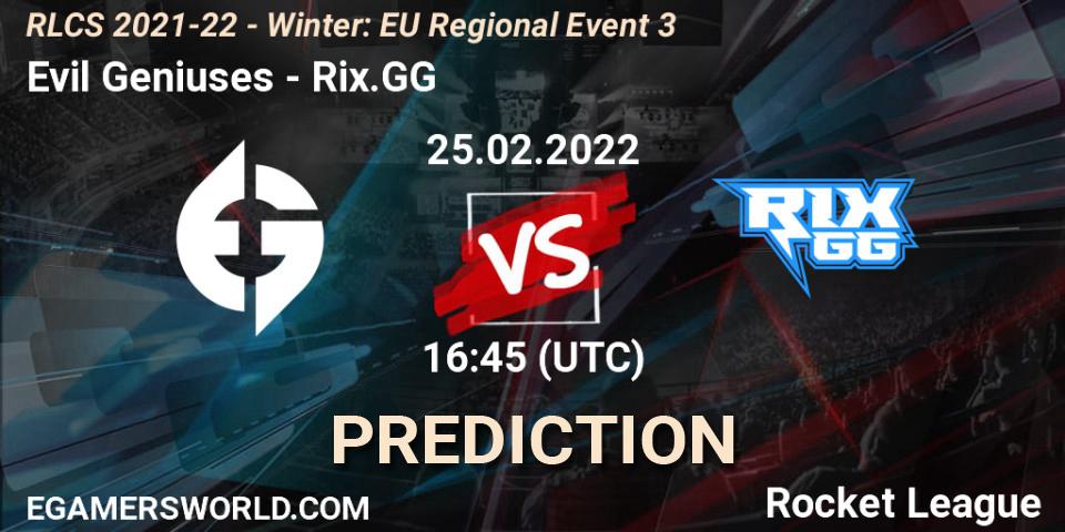Prognoza Evil Geniuses - Rix.GG. 25.02.2022 at 16:45, Rocket League, RLCS 2021-22 - Winter: EU Regional Event 3