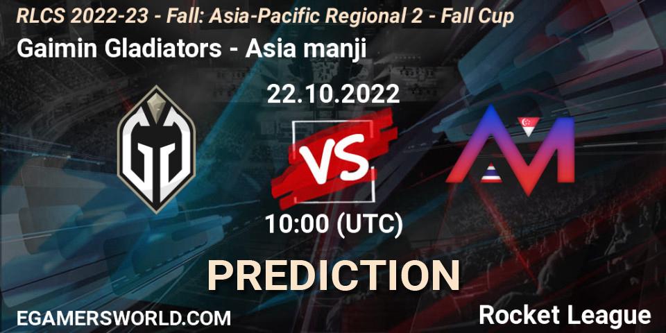 Prognoza Gaimin Gladiators - Asia manji. 22.10.2022 at 10:00, Rocket League, RLCS 2022-23 - Fall: Asia-Pacific Regional 2 - Fall Cup