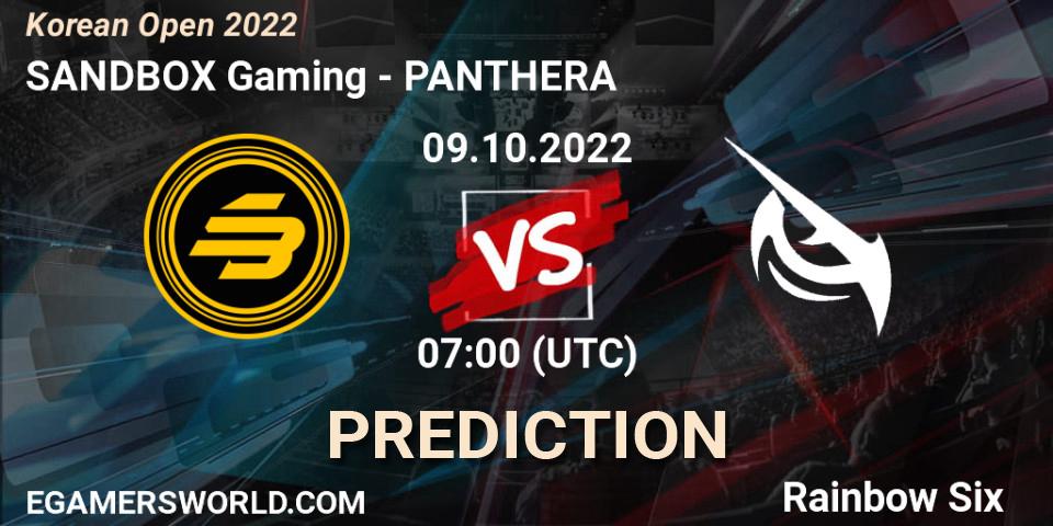 Prognoza SANDBOX Gaming - PANTHERA. 09.10.2022 at 07:00, Rainbow Six, Korean Open 2022