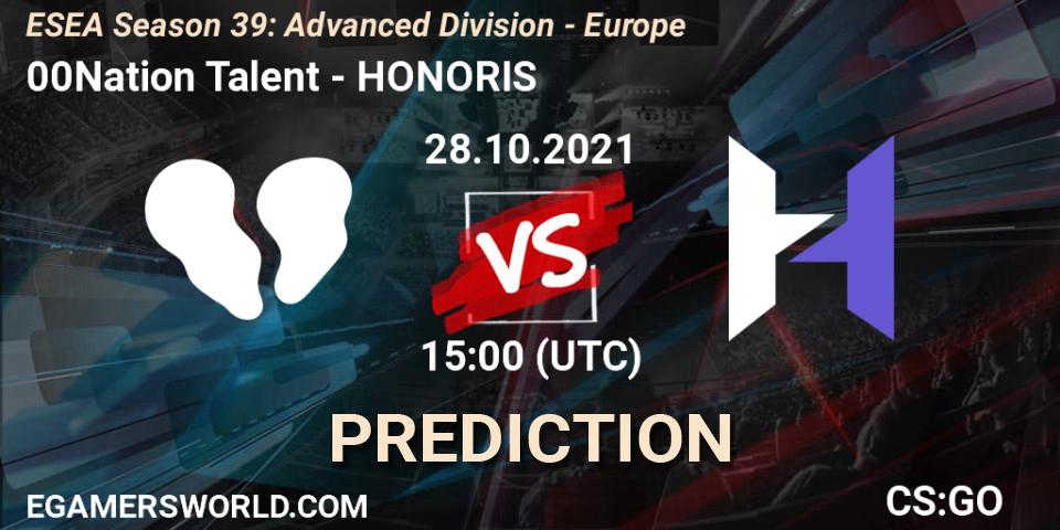 Prognoza 00Nation Talent - HONORIS. 28.10.2021 at 15:00, Counter-Strike (CS2), ESEA Season 39: Advanced Division - Europe
