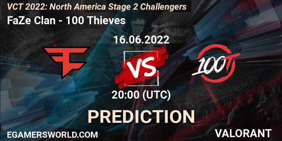 Prognoza FaZe Clan - 100 Thieves. 16.06.2022 at 20:20, VALORANT, VCT 2022: North America Stage 2 Challengers
