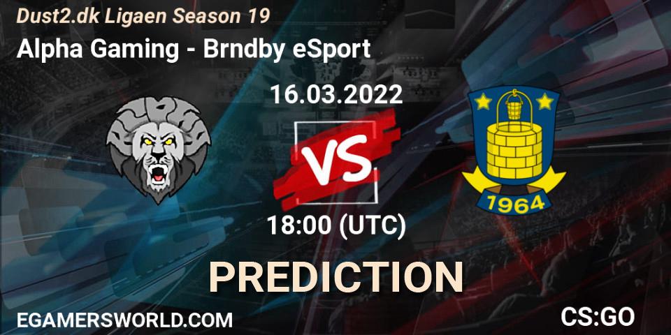 Prognoza Alpha Gaming - Brøndby eSport. 16.03.2022 at 18:00, Counter-Strike (CS2), Dust2.dk Ligaen Season 19