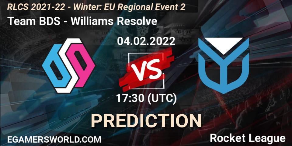 Prognoza Team BDS - Williams Resolve. 04.02.2022 at 17:30, Rocket League, RLCS 2021-22 - Winter: EU Regional Event 2