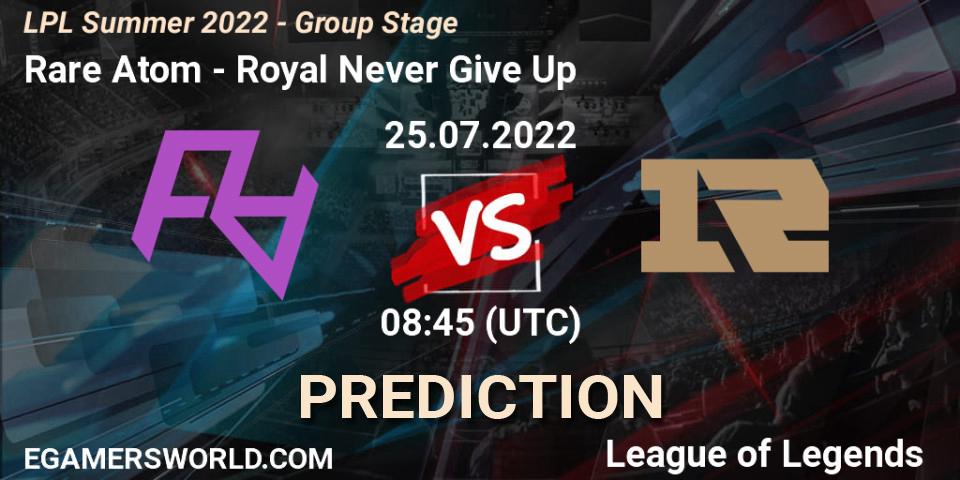 Prognoza Rare Atom - Royal Never Give Up. 25.07.2022 at 09:00, LoL, LPL Summer 2022 - Group Stage