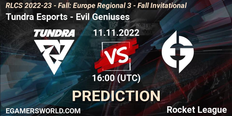 Prognoza Tundra Esports - Evil Geniuses. 11.11.22, Rocket League, RLCS 2022-23 - Fall: Europe Regional 3 - Fall Invitational