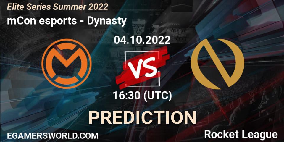 Prognoza mCon esports - Dynasty. 04.10.2022 at 16:30, Rocket League, Elite Series Summer 2022