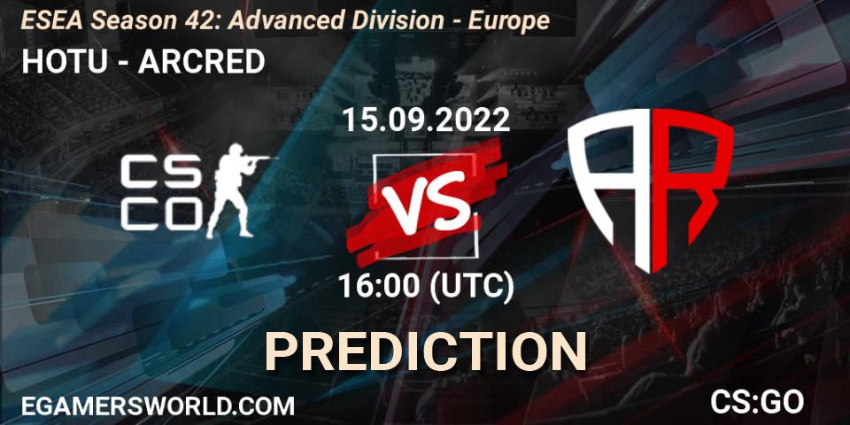 Prognoza HOTU - ARCRED. 15.09.2022 at 16:00, Counter-Strike (CS2), ESEA Season 42: Advanced Division - Europe