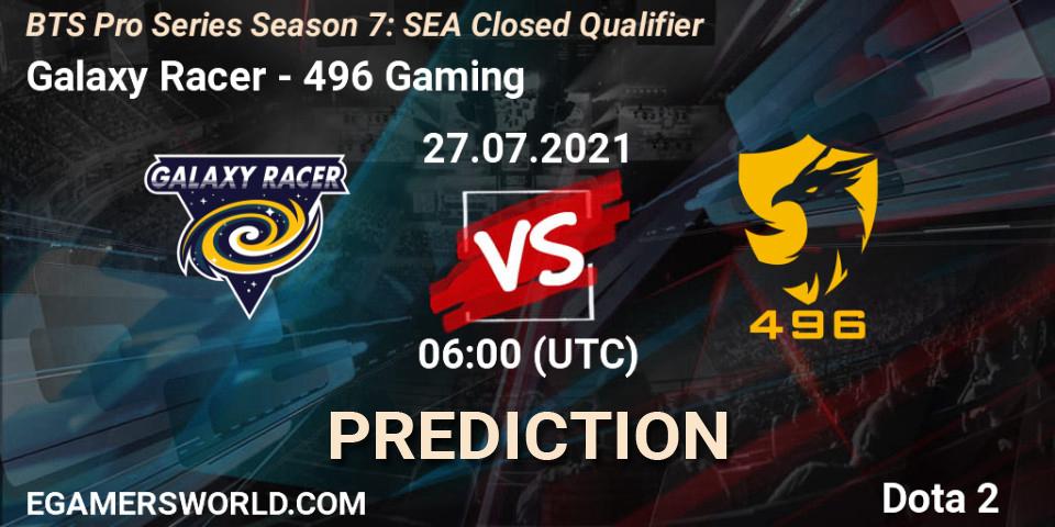Prognoza Galaxy Racer - 496 Gaming. 27.07.2021 at 06:01, Dota 2, BTS Pro Series Season 7: SEA Closed Qualifier