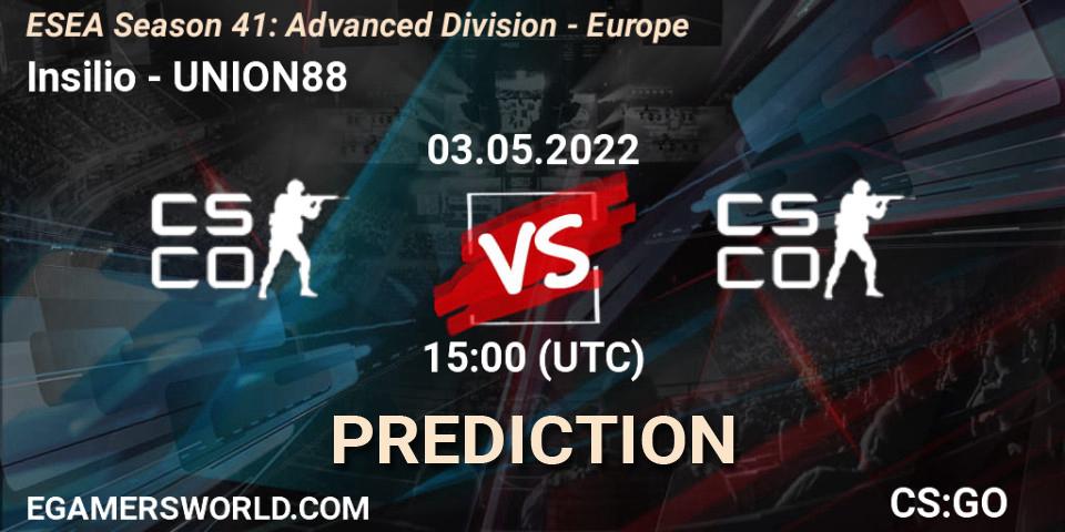 Prognoza Insilio - UNION88. 03.05.2022 at 15:00, Counter-Strike (CS2), ESEA Season 41: Advanced Division - Europe