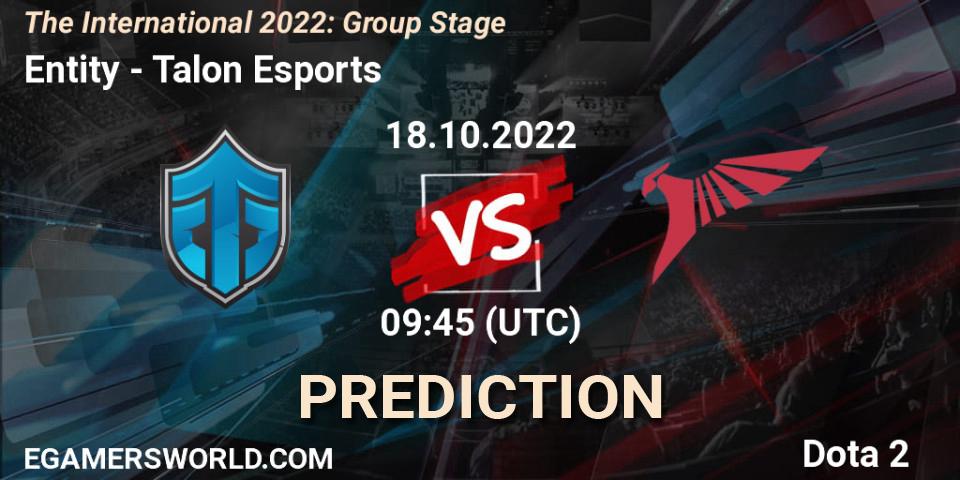 Prognoza Entity - Talon Esports. 18.10.2022 at 09:50, Dota 2, The International 2022: Group Stage
