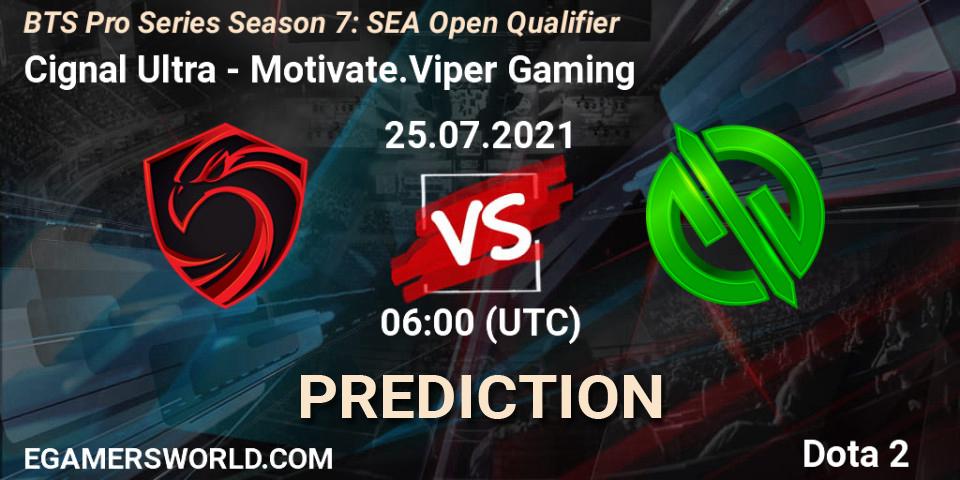 Prognoza Cignal Ultra - Motivate.Viper Gaming. 25.07.2021 at 06:00, Dota 2, BTS Pro Series Season 7: SEA Open Qualifier