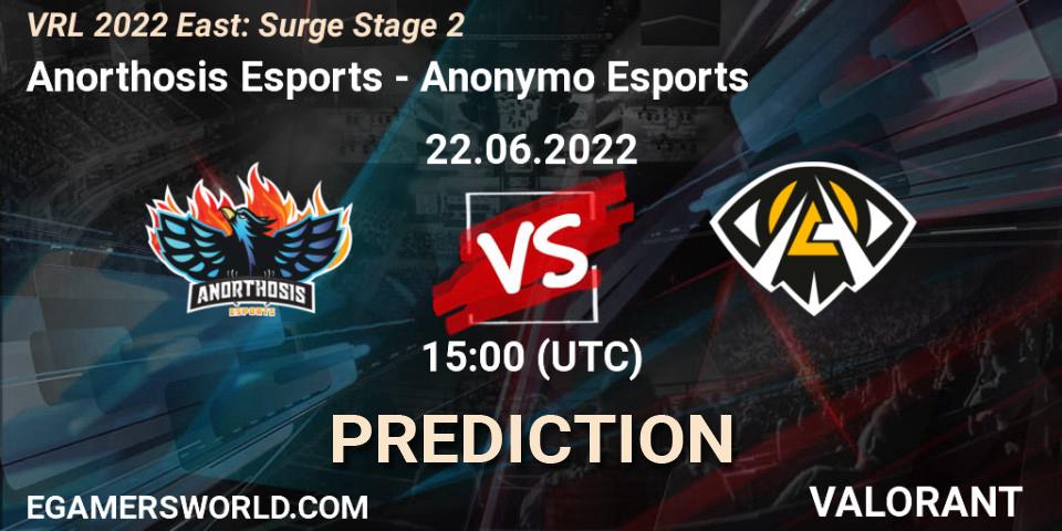 Prognoza Anorthosis Esports - Anonymo Esports. 22.06.2022 at 15:00, VALORANT, VRL 2022 East: Surge Stage 2