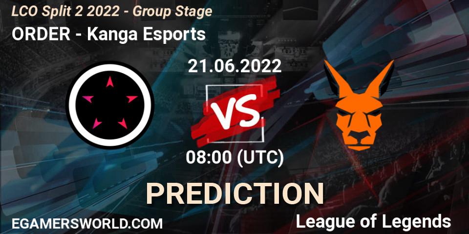 Prognoza ORDER - Kanga Esports. 21.06.2022 at 08:00, LoL, LCO Split 2 2022 - Group Stage