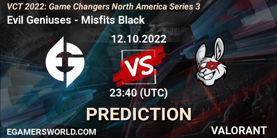 Prognoza Evil Geniuses - Misfits Black. 12.10.2022 at 23:45, VALORANT, VCT 2022: Game Changers North America Series 3