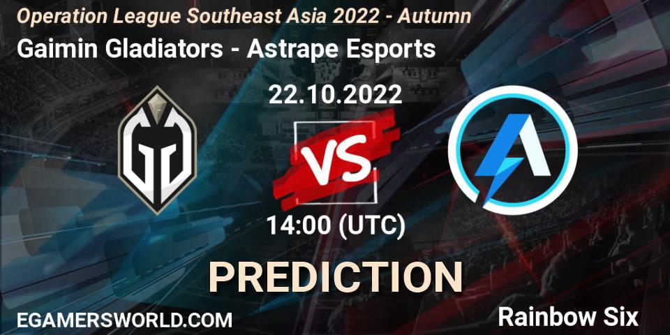 Prognoza Gaimin Gladiators - Astrape Esports. 22.10.2022 at 14:00, Rainbow Six, Operation League Southeast Asia 2022 - Autumn