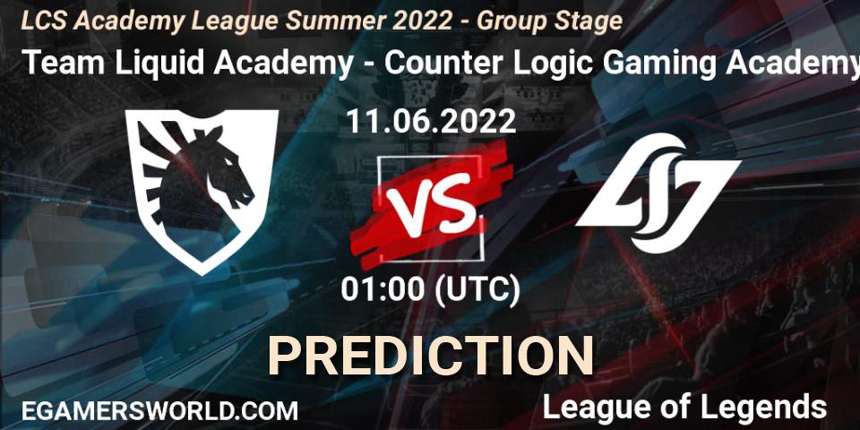 Prognoza Team Liquid Academy - Counter Logic Gaming Academy. 11.06.2022 at 00:00, LoL, LCS Academy League Summer 2022 - Group Stage